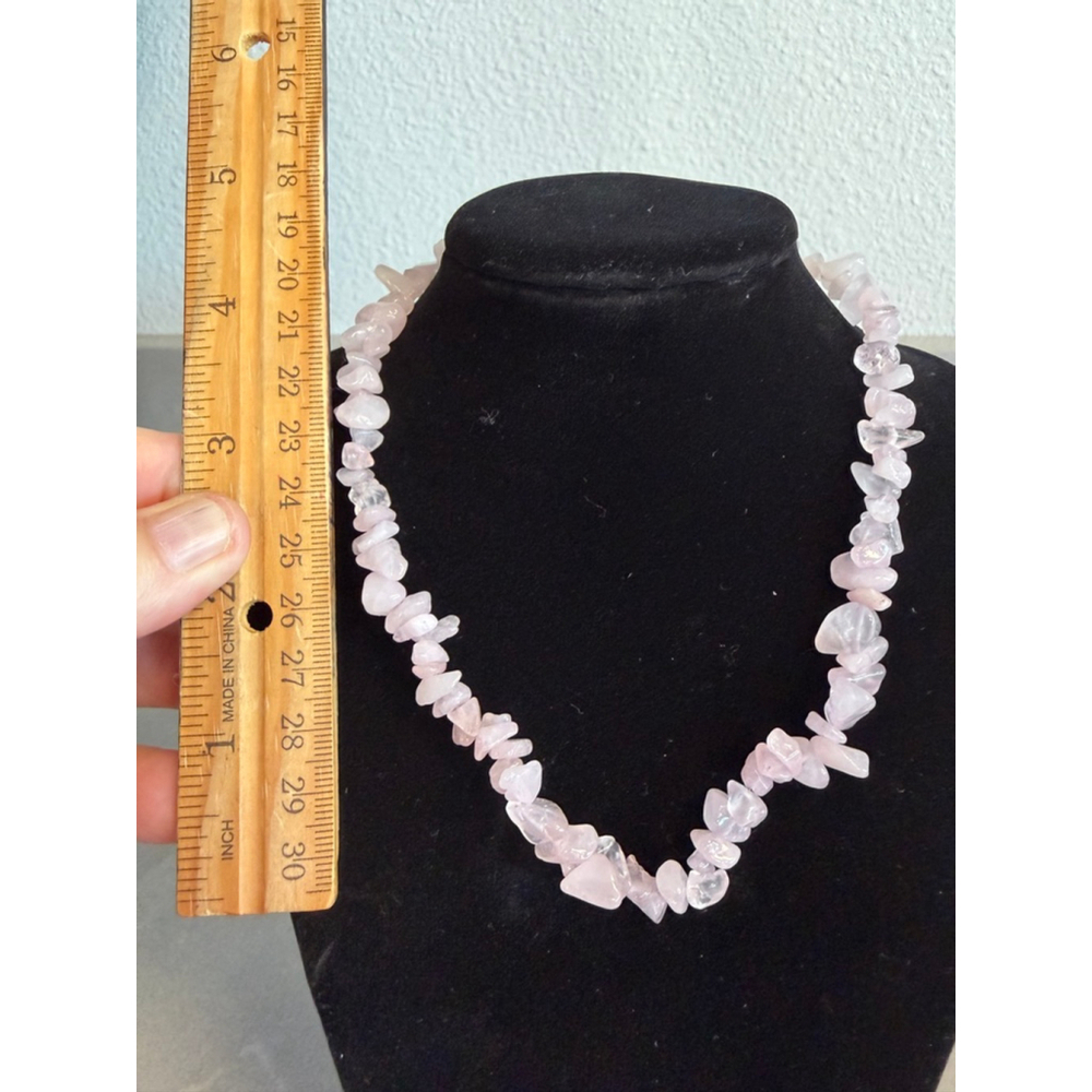 Natural Rose Quartz Chip Necklace Pink Crystal Gemstone Healing Jewelry Boho 18”
